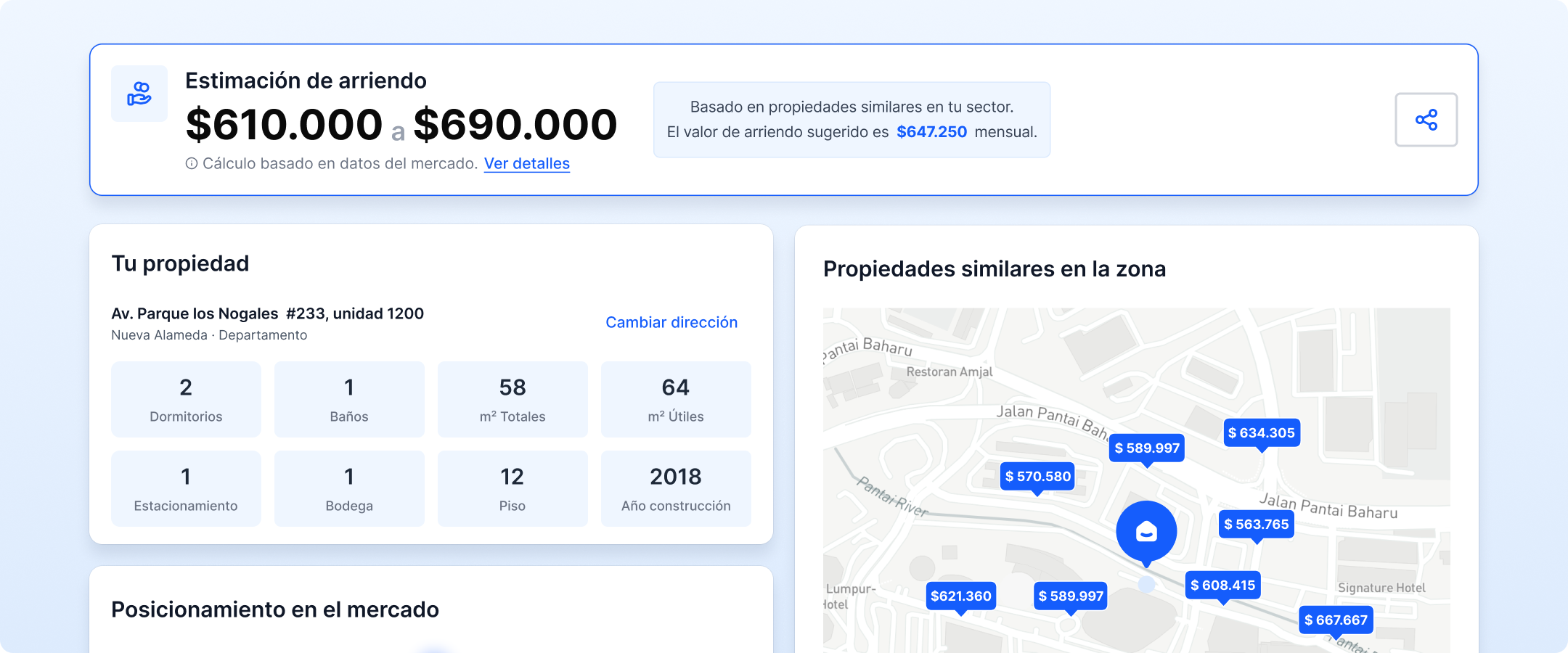 Vista previa del resultado de la calculadora de arriendo